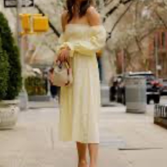 Petal & Pup Dresses & Skirts - Petal and Pup Domenica Off Shoulder Midi Linen Dress Yellow Gingham